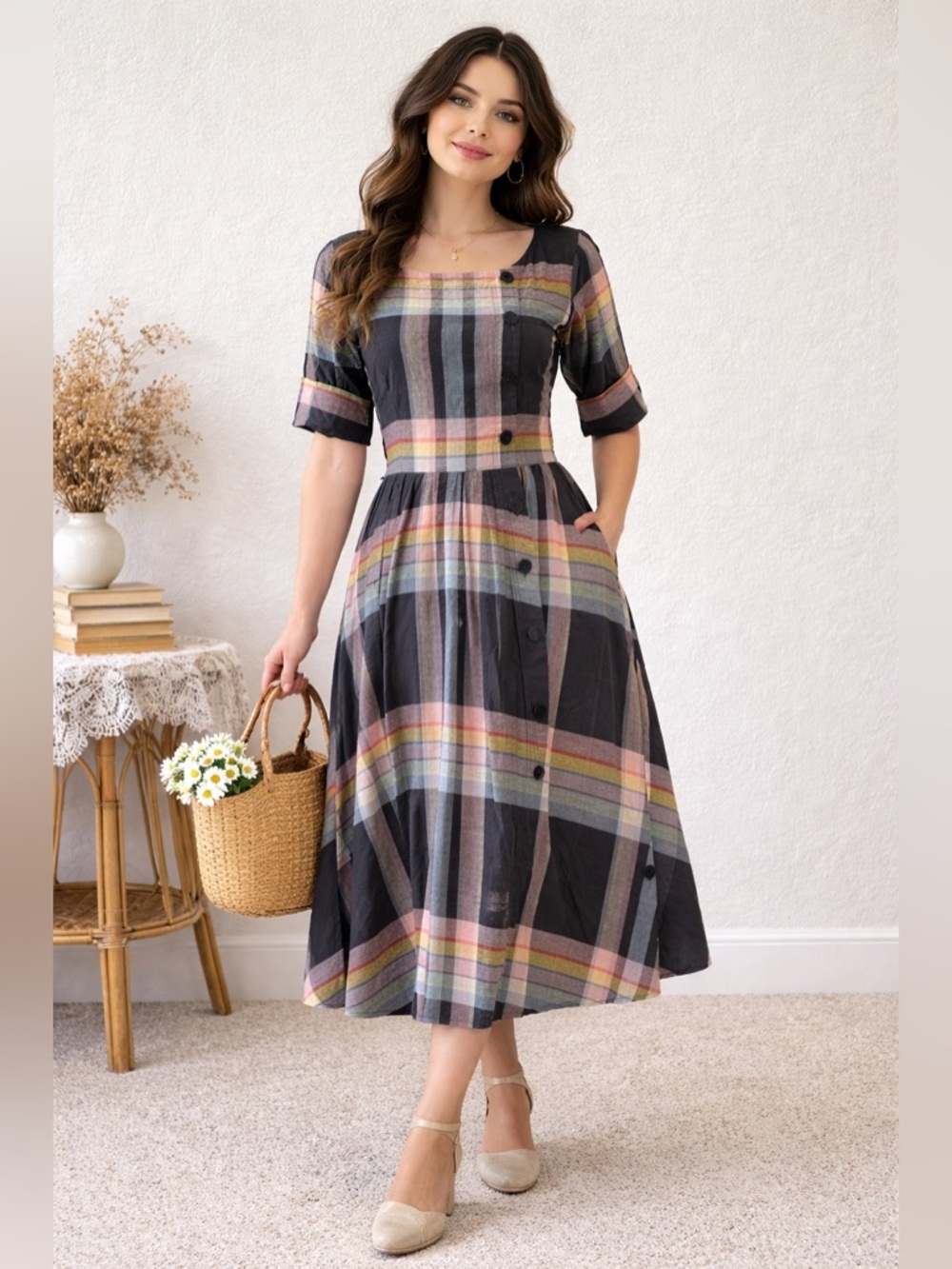 Regina Kravitz New York Plaid Midi Dress